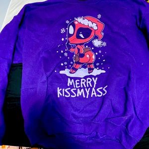Merry kiss my ass deadpool crewneck
